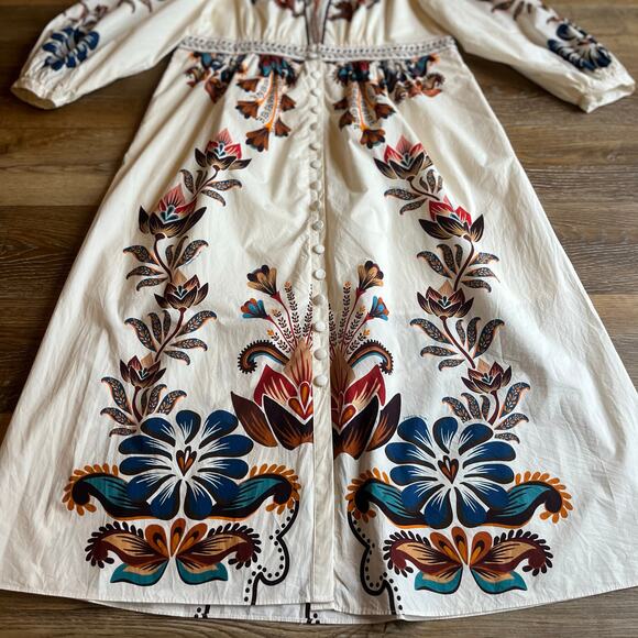 Farm Rio Floral Tile Motif Maxi Long Sleeve Button Front Boho Dress Plus Sz 2X - Picture 4 of 12